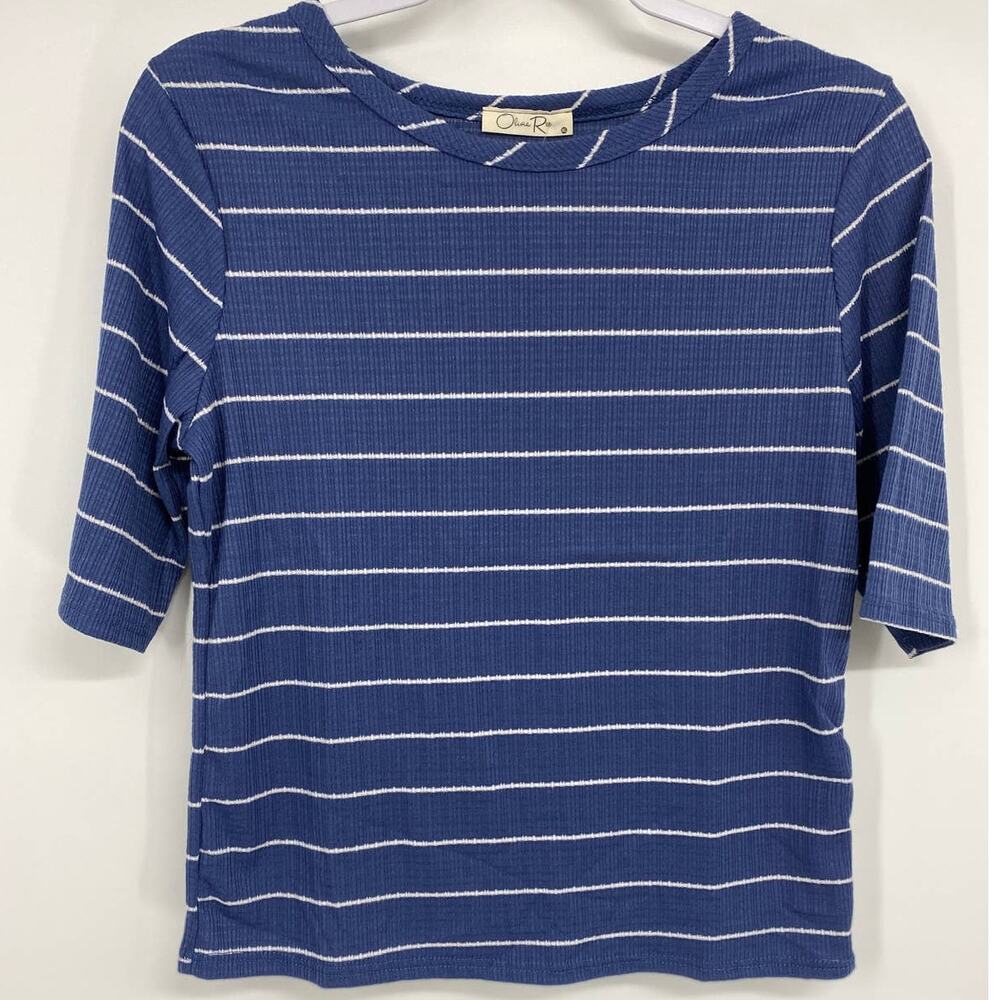 Olivia Rae Juniors Blue White Striped Shirt 3/4 Sleeve Shirt Top NEW Size XL